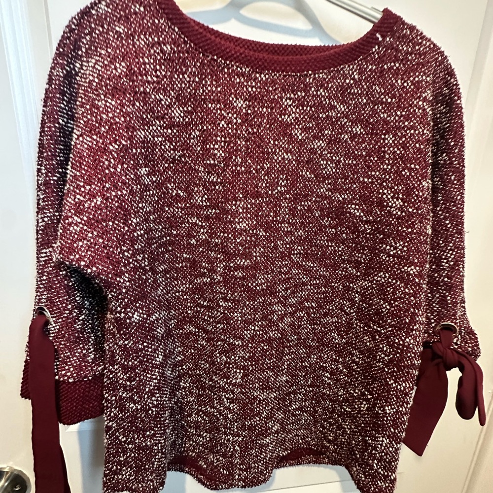Charter Club Burgundy knit weave top  with Bow Details